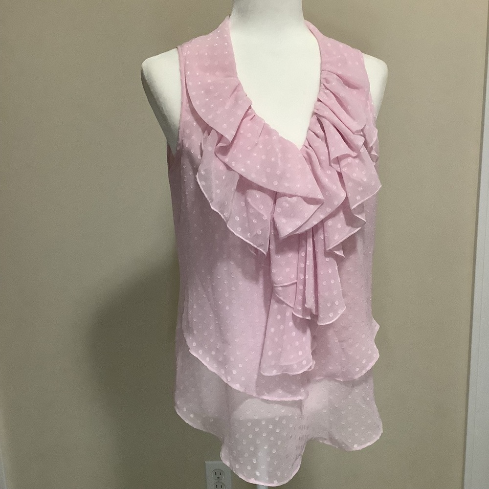 KEREN hart Light Pink Polka Dot Ruffle Blouse